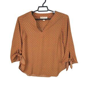 Womens Michael Kors Orange Spice Chain-link Print Blouse 3/4 Sleeve Polyester S